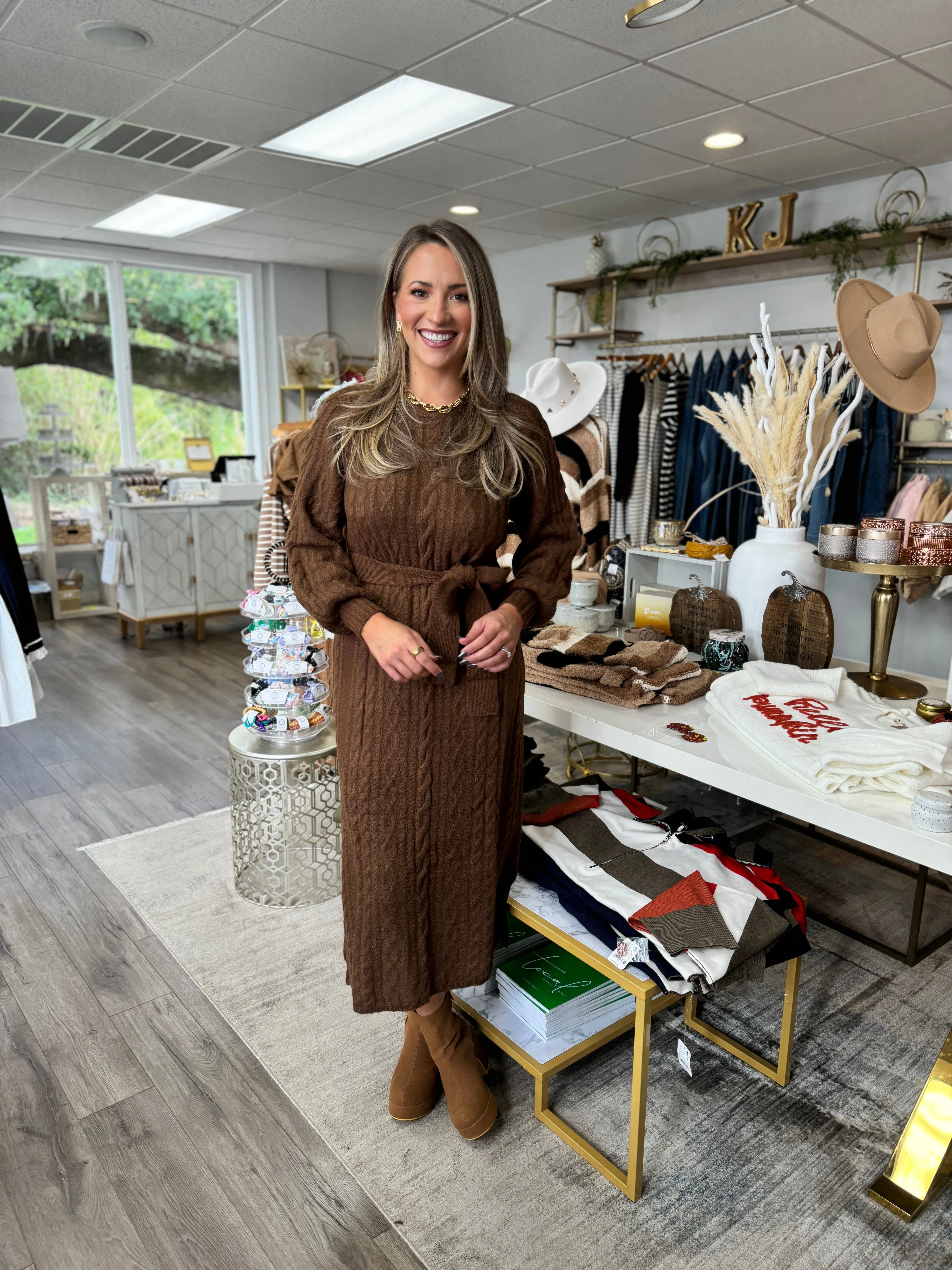 Show Me Your MuMu - Barb Sweater Dress - Chocolate Cable Knit