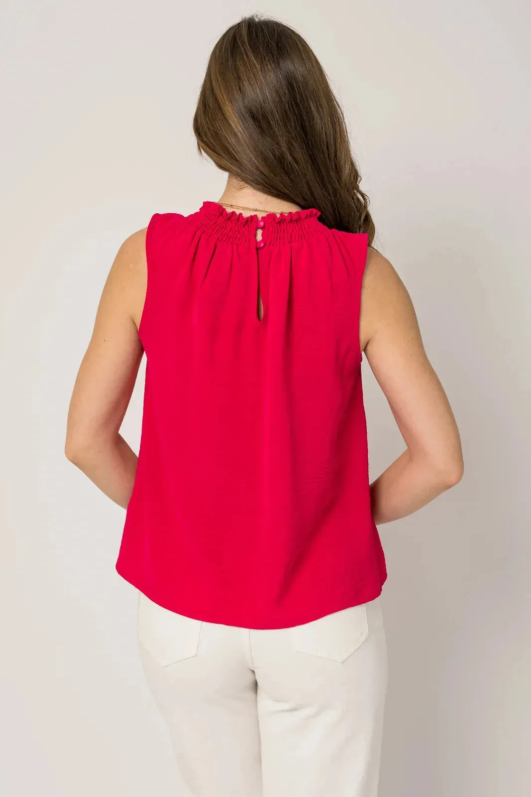 Sleeveless Smocking Neck Flowy Top