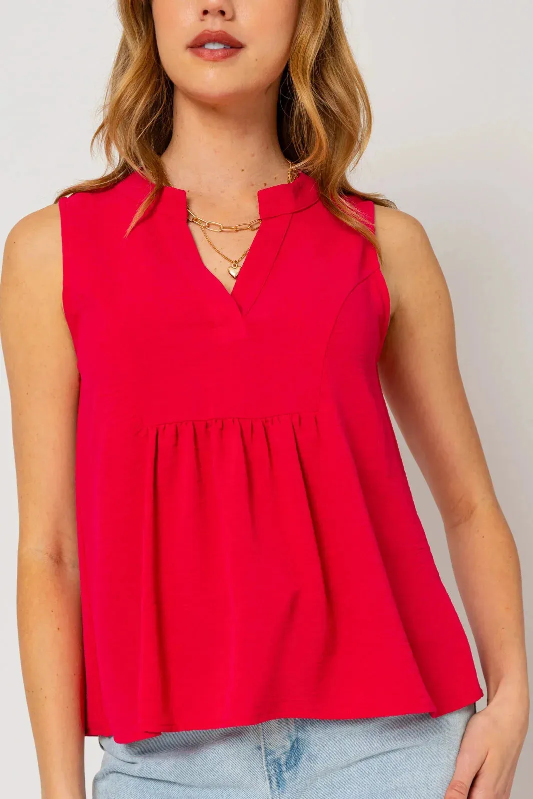 Sleeveless V-Neck Flowy Top