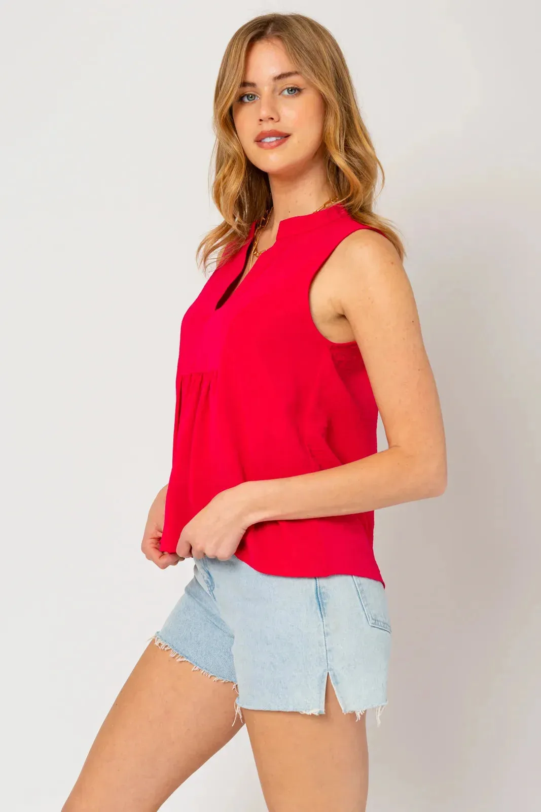 Sleeveless V-Neck Flowy Top
