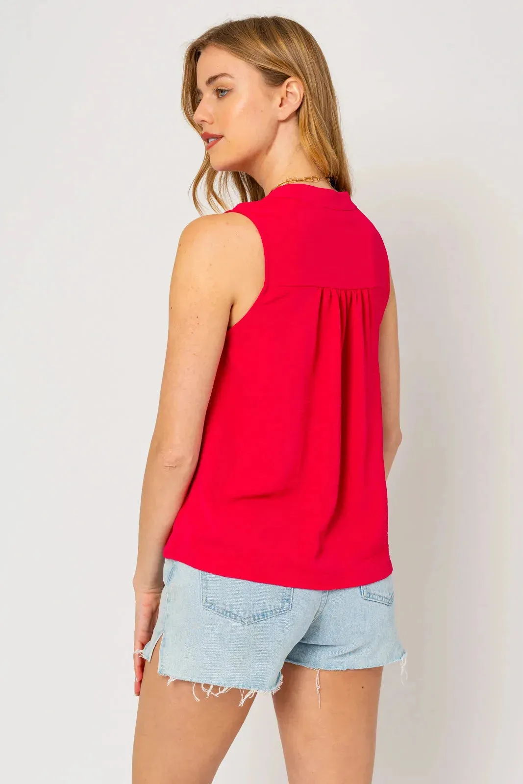 Sleeveless V-Neck Flowy Top