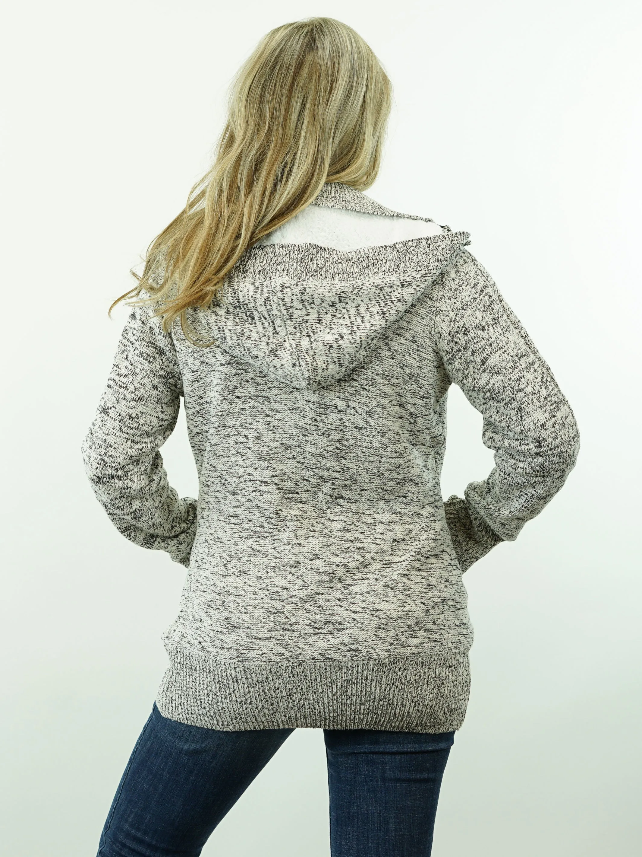 Soft, Grey, Lined, Button Up, Hooded Knit Cardigan