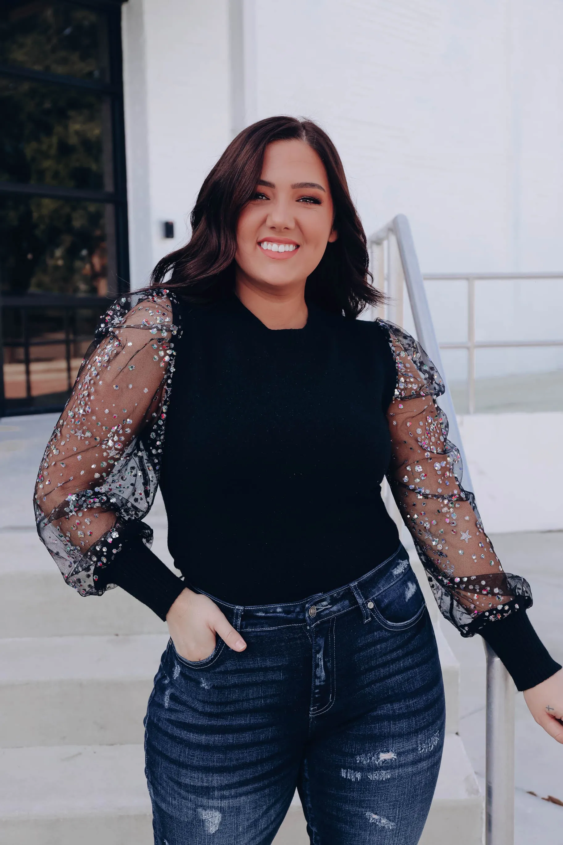 Softest Sparks Sweater Top- Black