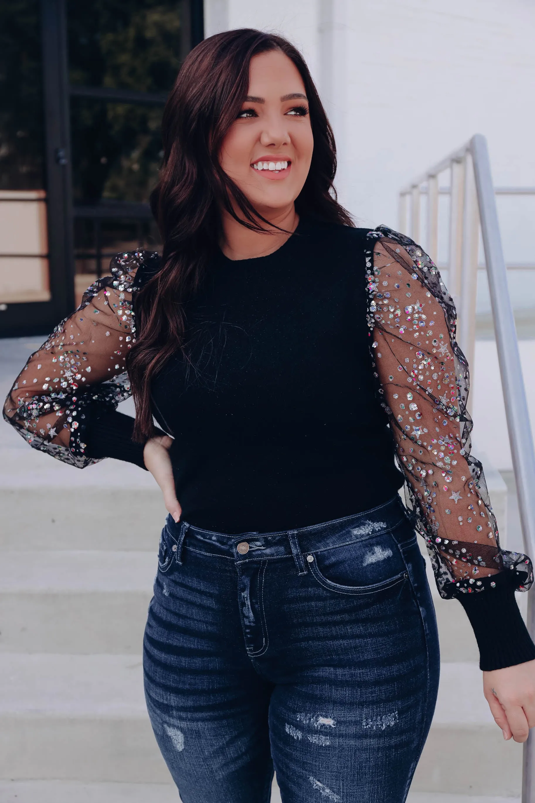 Softest Sparks Sweater Top- Black