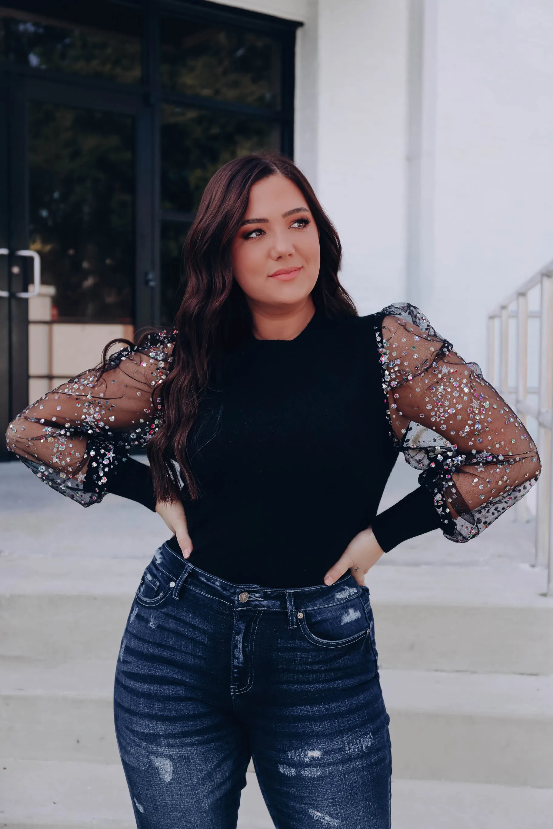 Softest Sparks Sweater Top- Black