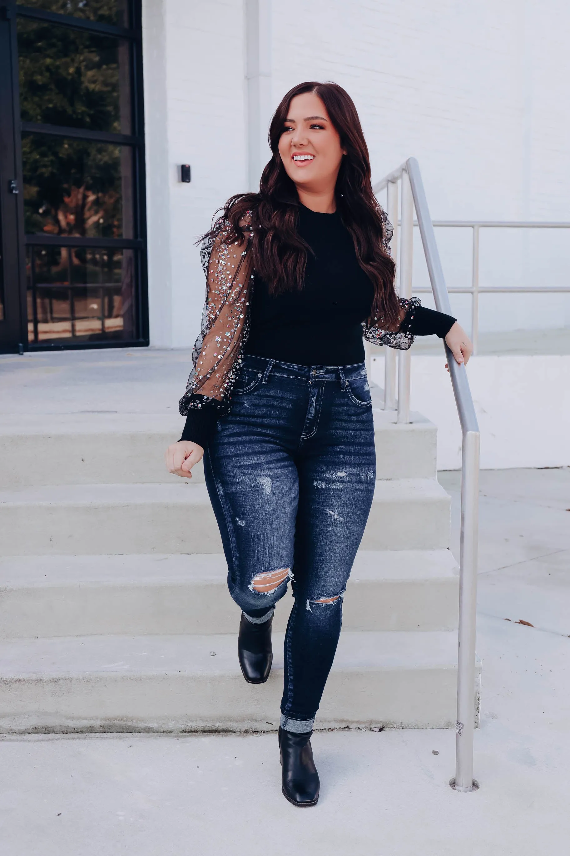 Softest Sparks Sweater Top- Black