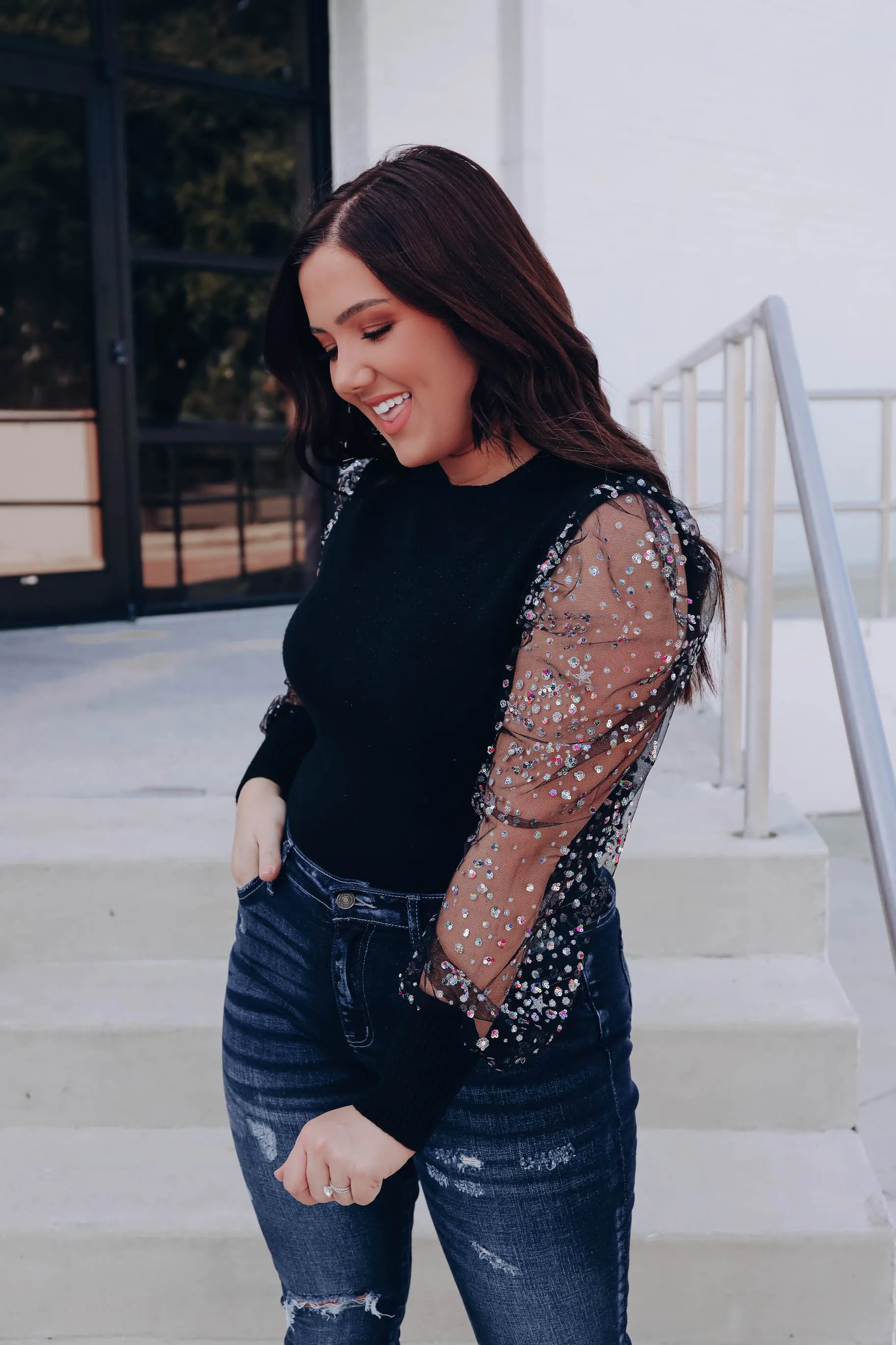 Softest Sparks Sweater Top- Black