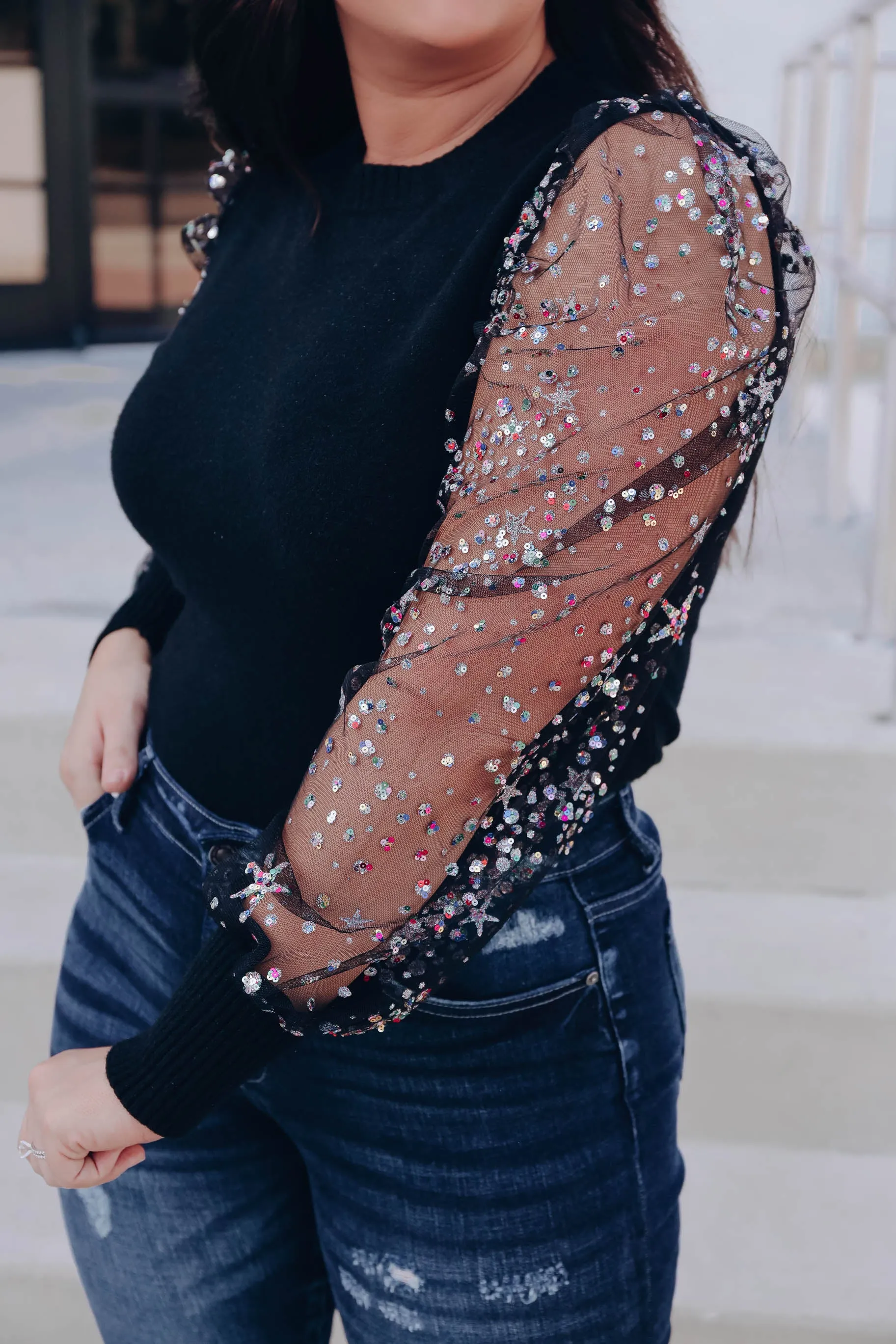 Softest Sparks Sweater Top- Black