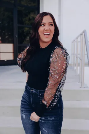 Softest Sparks Sweater Top- Black