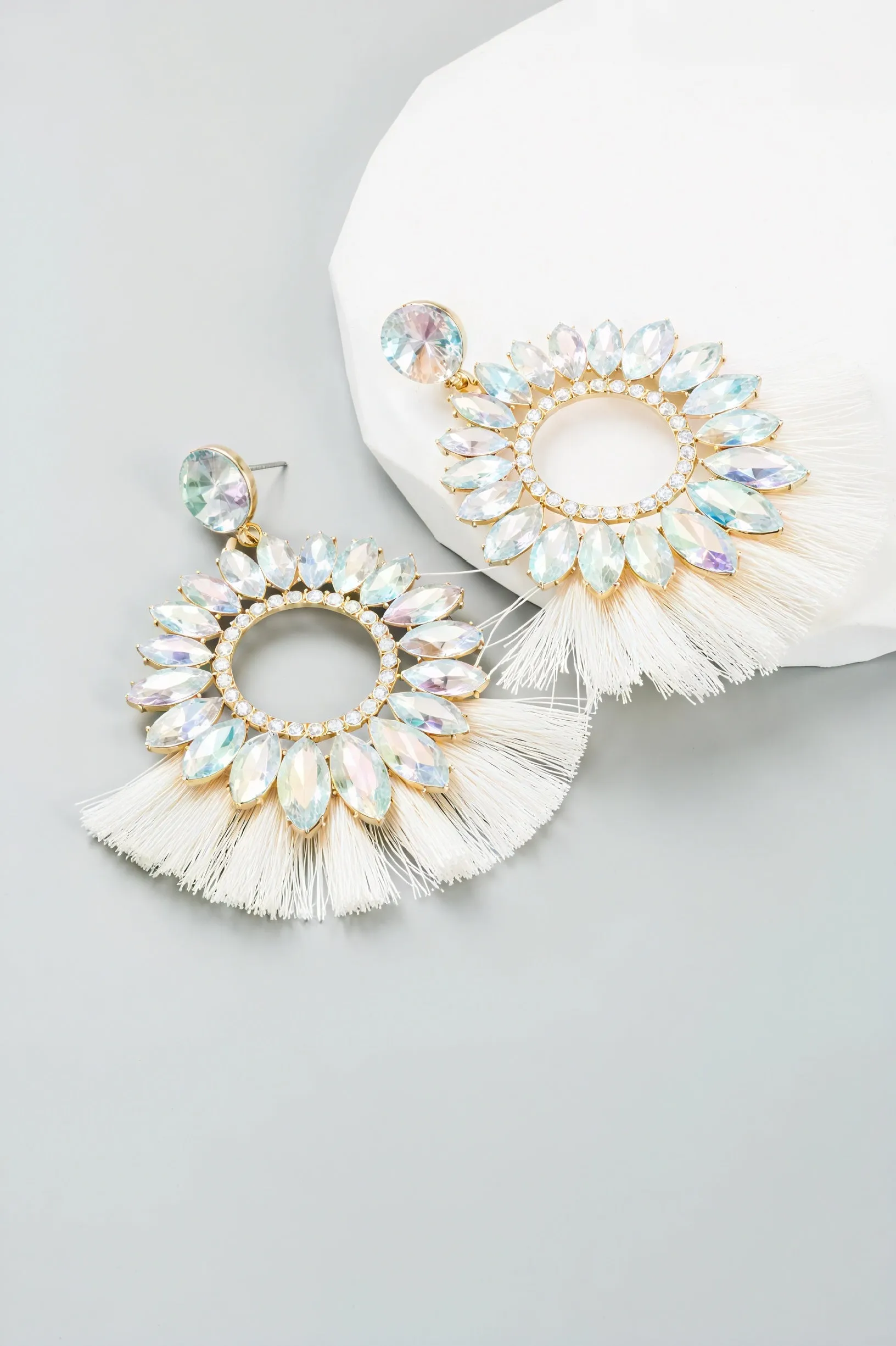Statement Gemstone Tassel Drop Earrings