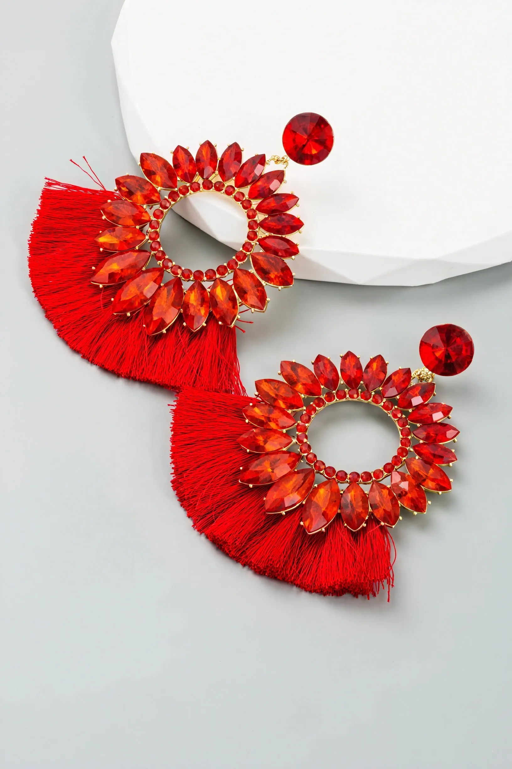 Statement Gemstone Tassel Drop Earrings