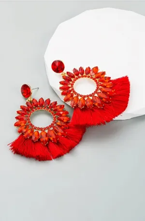 Statement Gemstone Tassel Drop Earrings