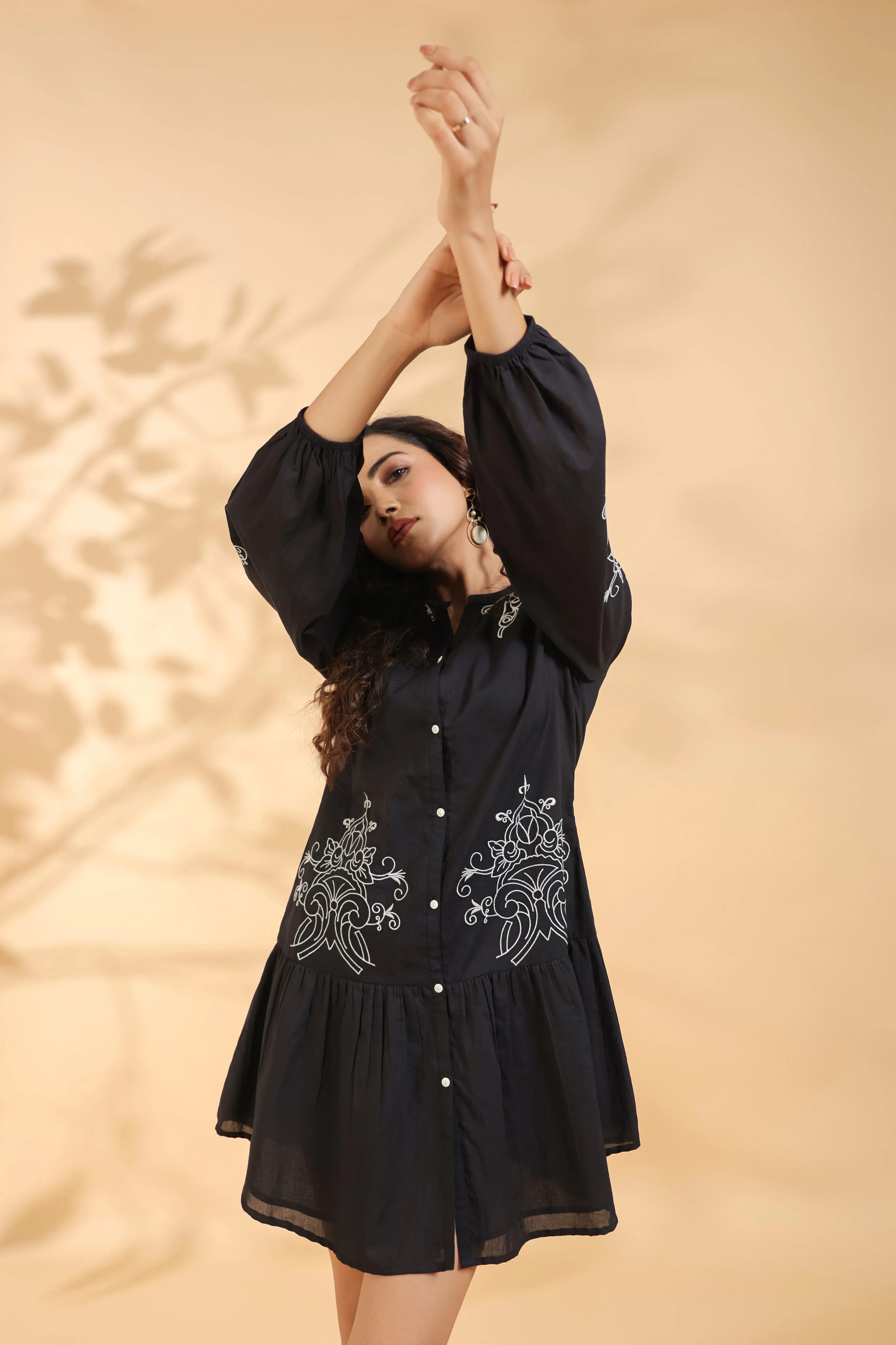 Stylish Mini Dress With Embroidery Work