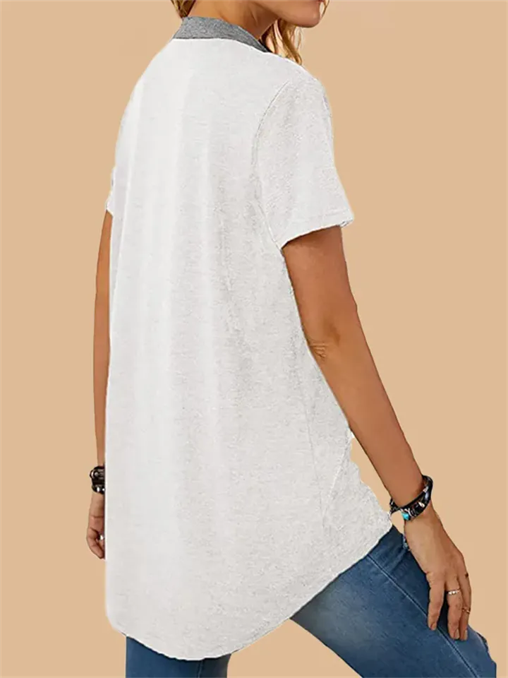 Stylish Patchwork Pocket Button T-shirt for Ladies