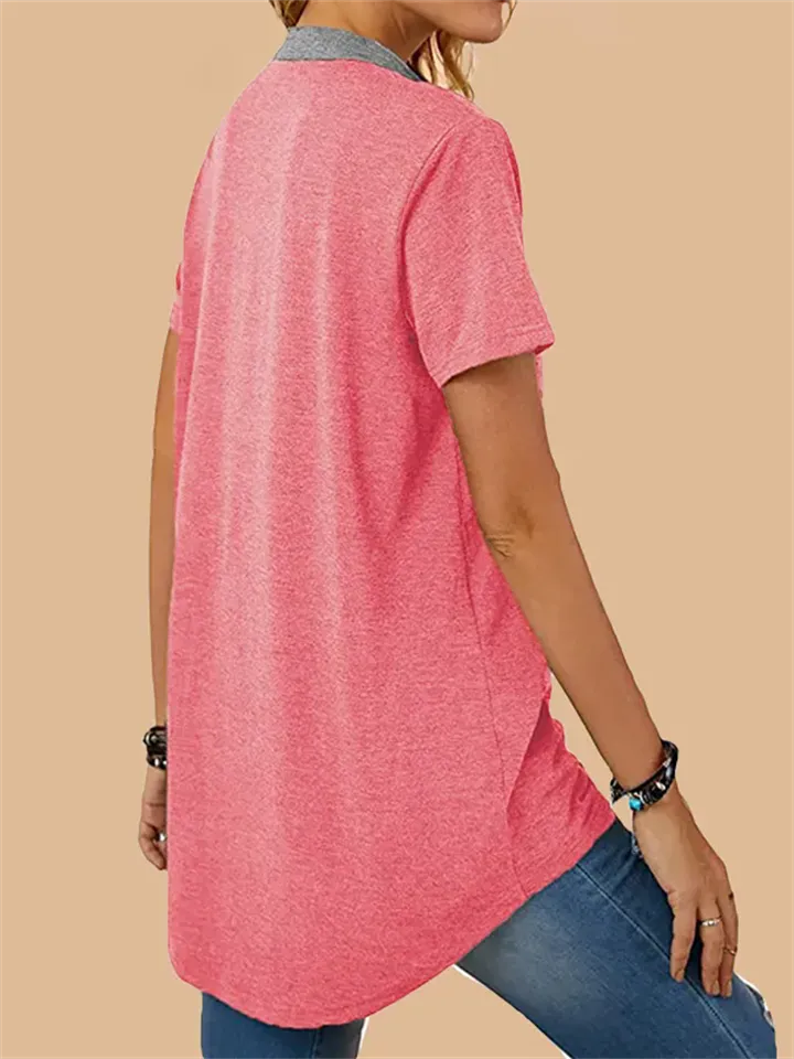 Stylish Patchwork Pocket Button T-shirt for Ladies