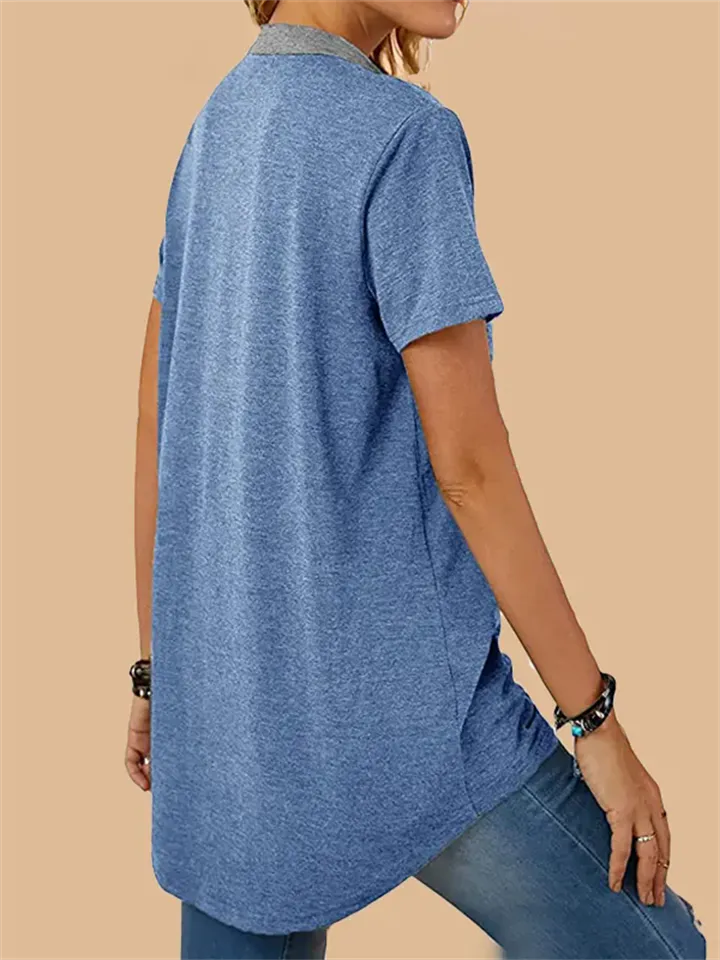 Stylish Patchwork Pocket Button T-shirt for Ladies