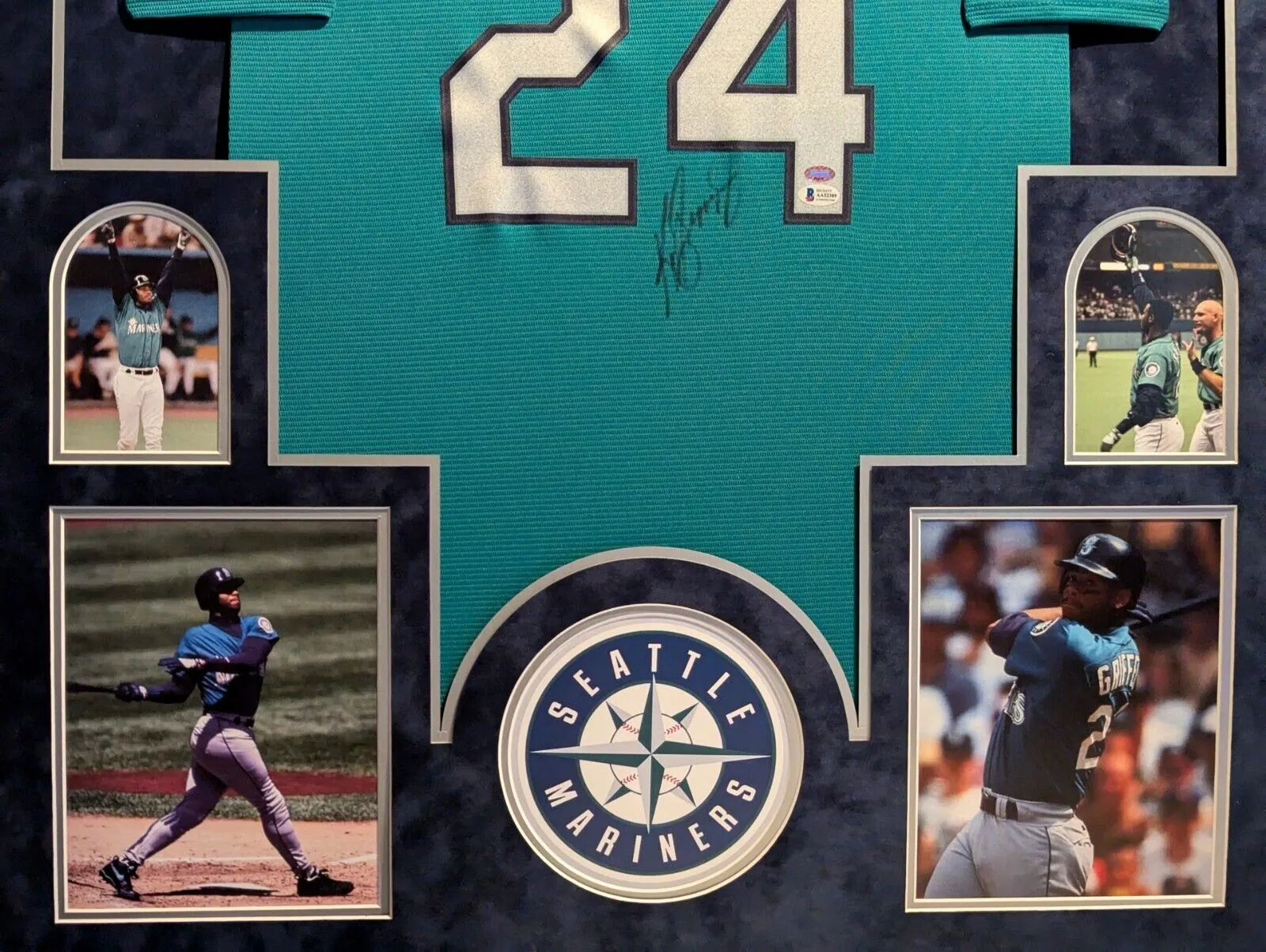 SUEDE FRAMED SEATTLE MARINERS KEN GRIFFEY JR AUTOGRAPHED JERSEY BECKETT COA