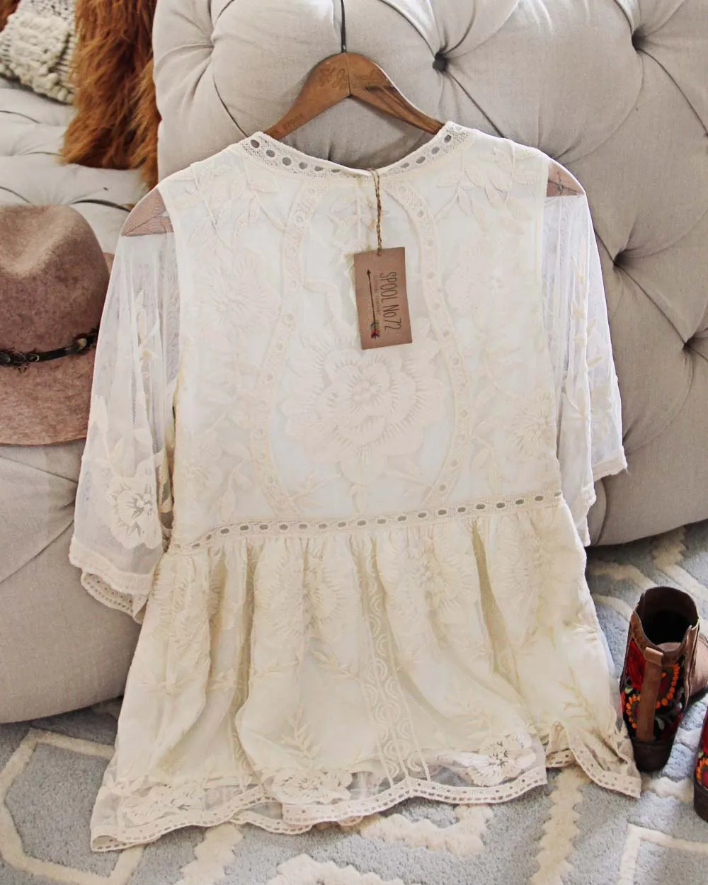 Tainted Rose Lace Top in White
