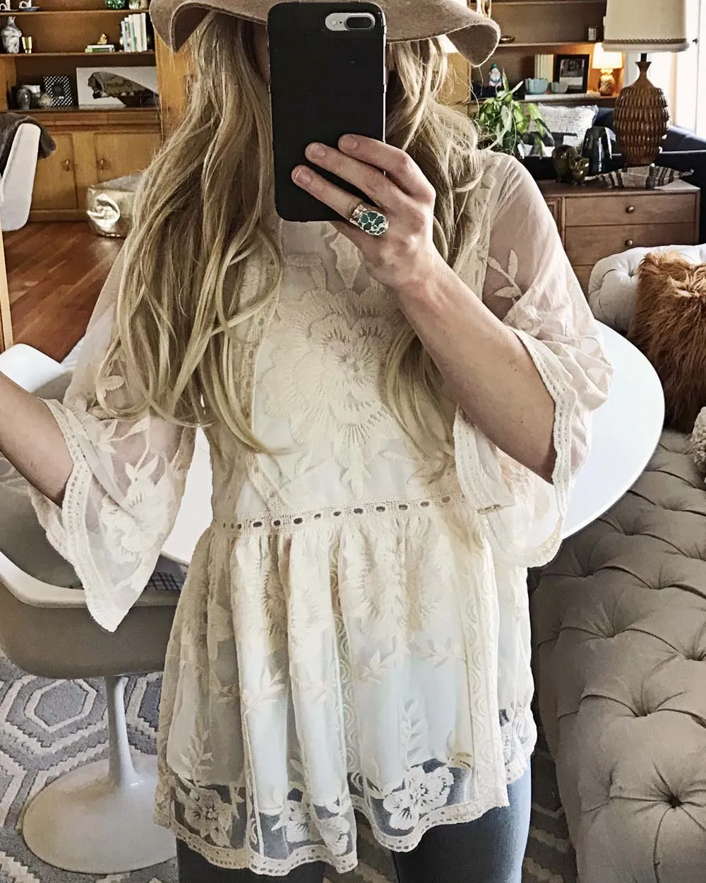 Tainted Rose Lace Top in White