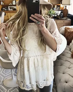 Tainted Rose Lace Top in White