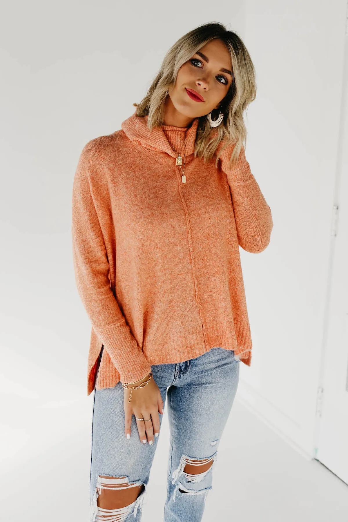 The Jack Cowl Neck Seam Dolman Sweater - Orange