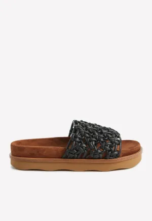 Wavy Braided Leather Flat Mules