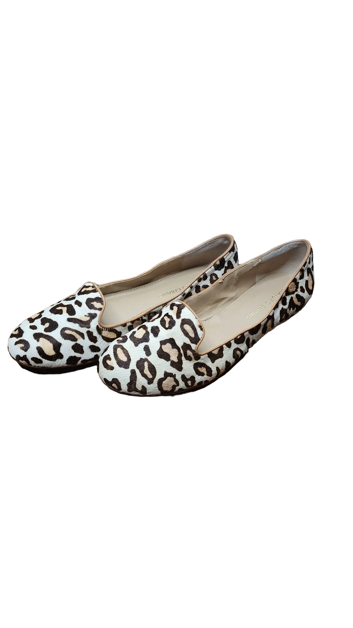 White leopard pony hair Arturo Chiang flats sz 9
