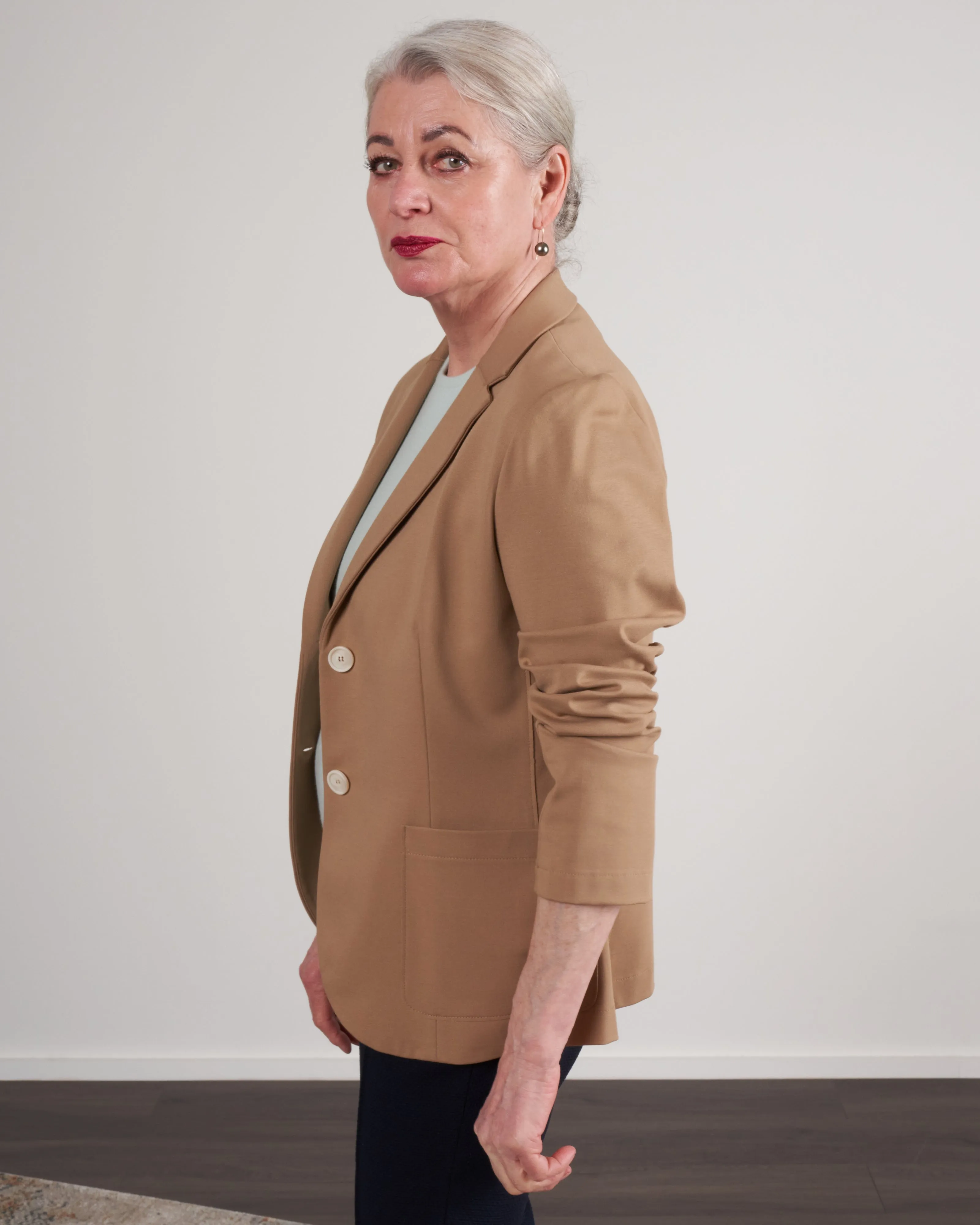 women fitted blazer techno viscose - tan
