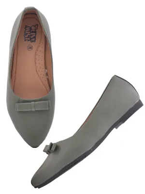 Women Green Vegan Ballerinas with Bows Flats (OMFLT-1012-GREEN)