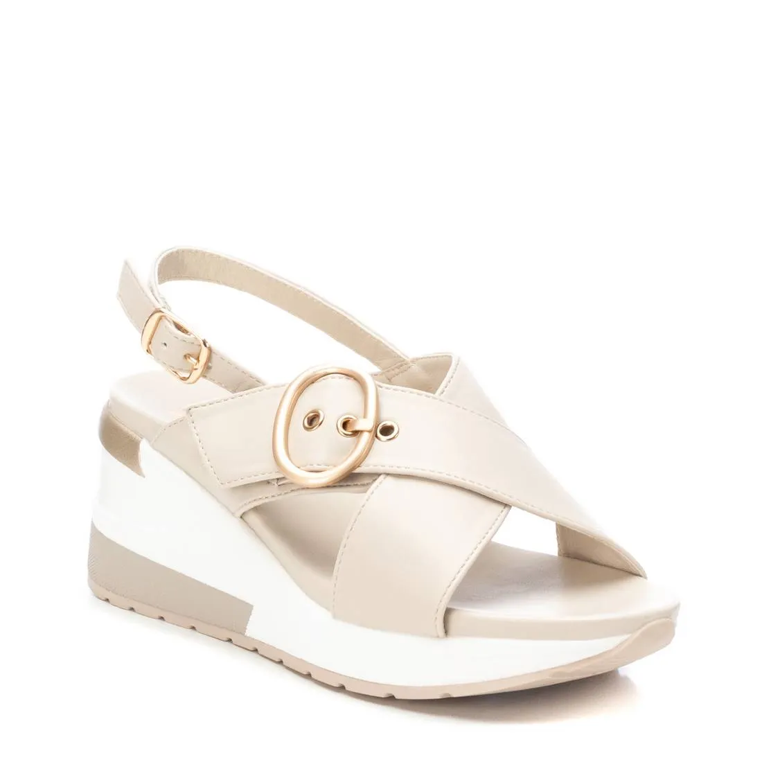 Women's Wedge Cross Strap Sandals By XTI, 14140901 Light Beige