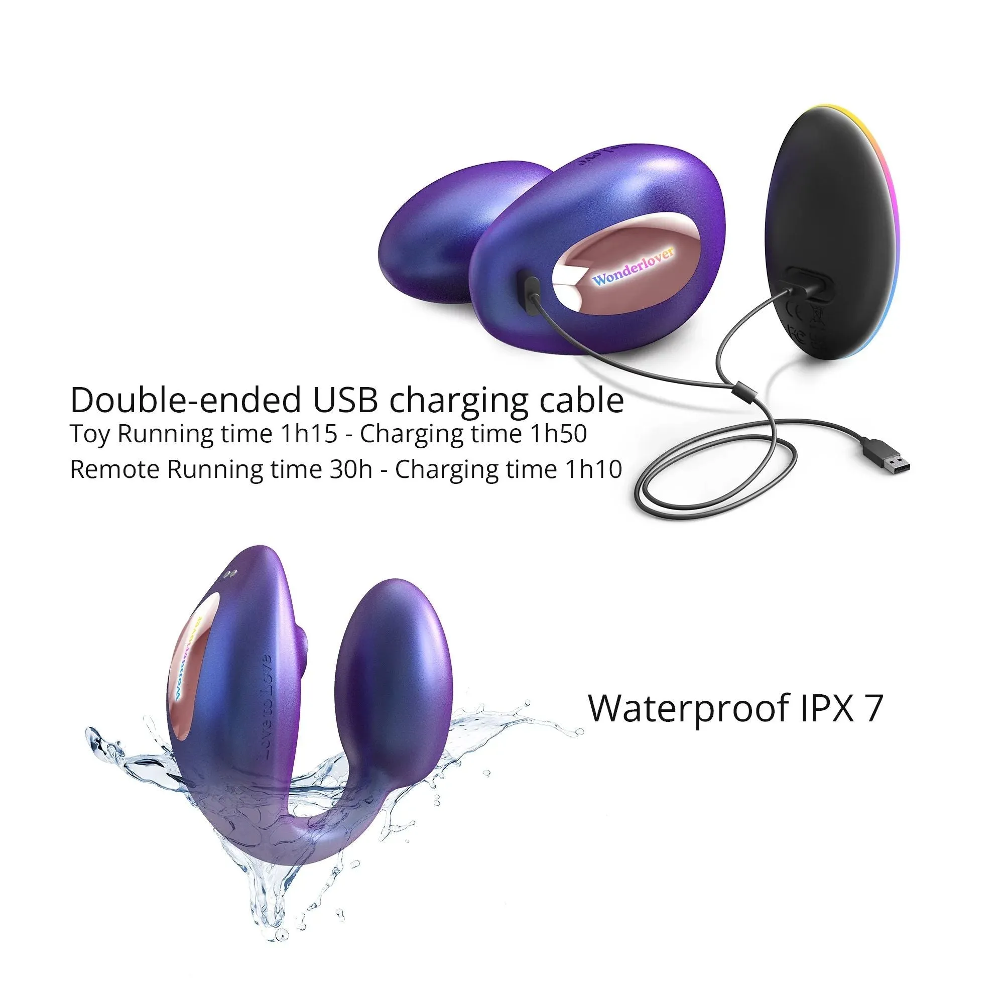 Wonderlover Hands Free Clitoral and G-Spot Vibrator with Remote - Deep Blue