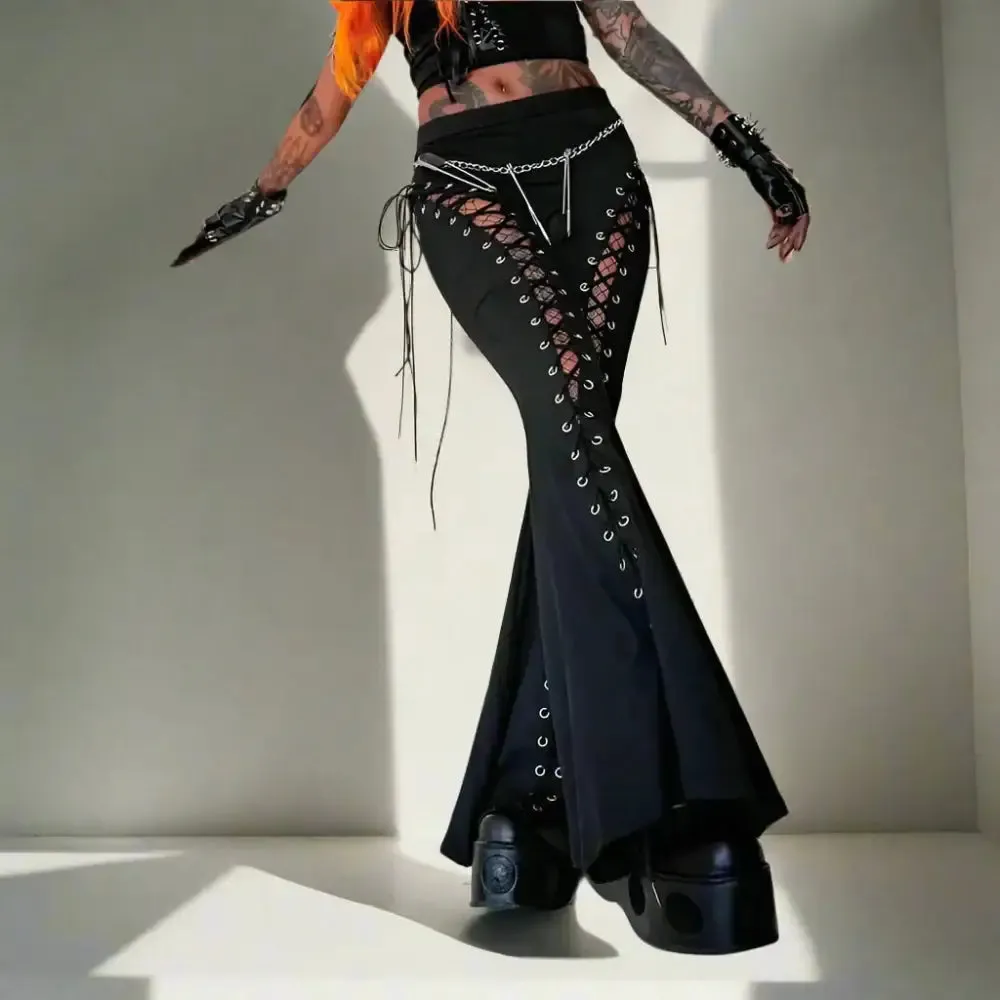 Y2K Flare Pants with Elastic Waist for Spring and Summer