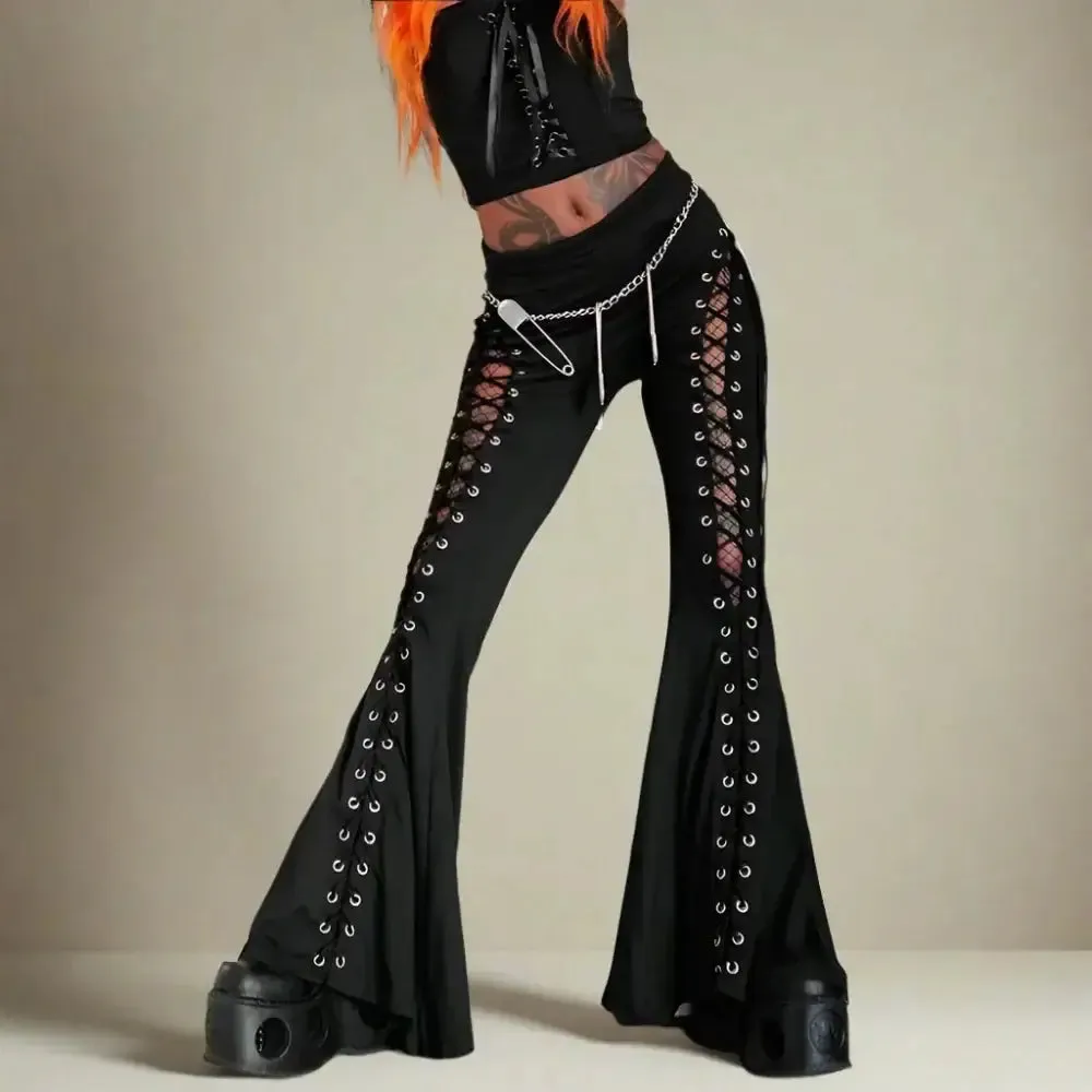 Y2K Flare Pants with Elastic Waist for Spring and Summer