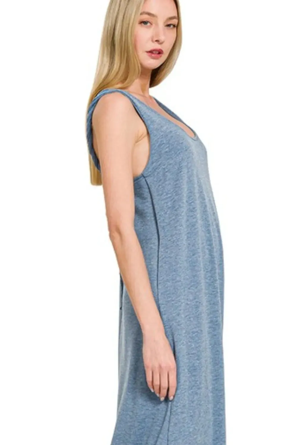 Zenana French Terry Twisted Strap Midi Dress