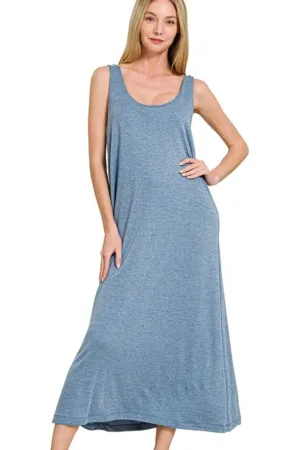 Zenana French Terry Twisted Strap Midi Dress